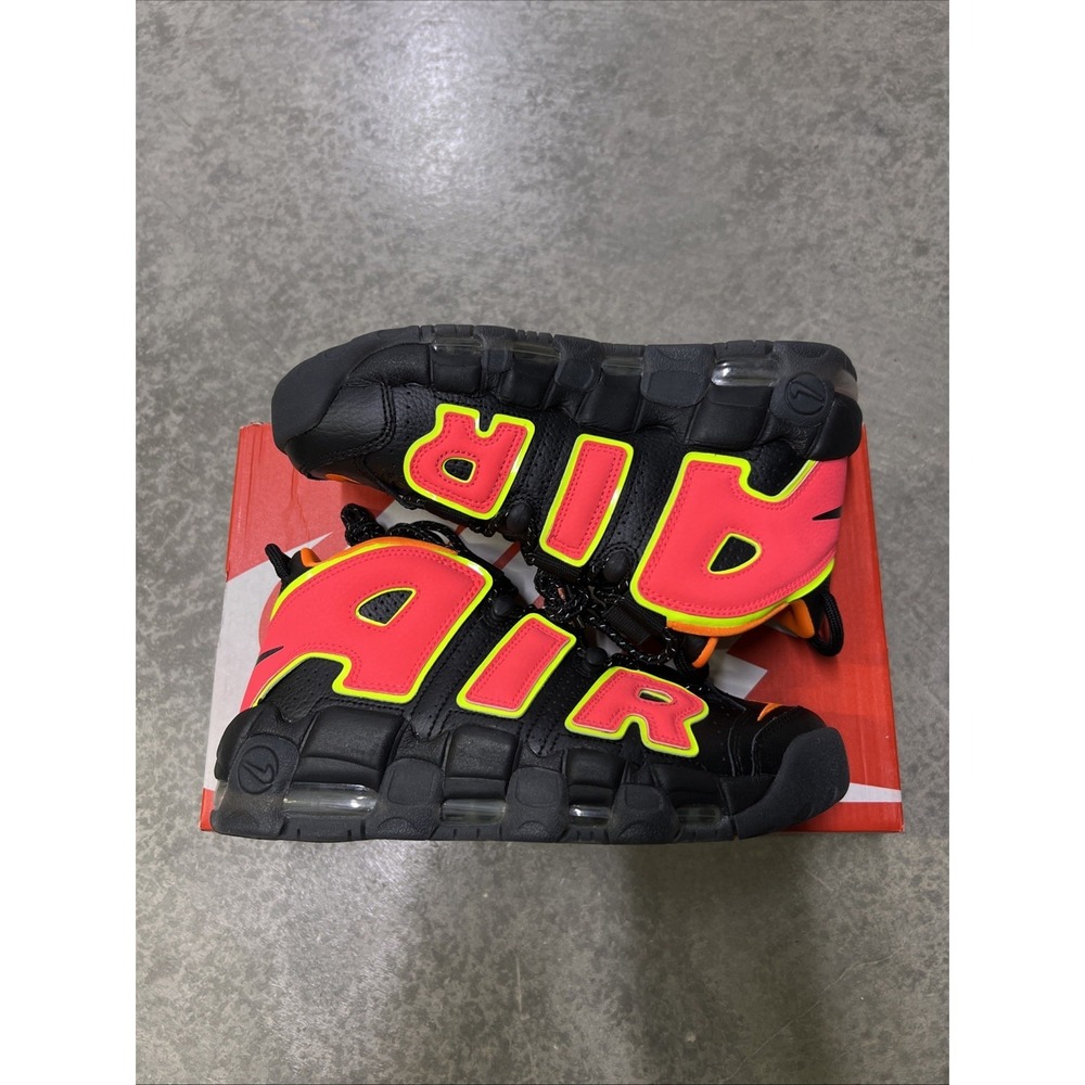 Nike Air More Uptempo Women's Black Hot Punch Volt 917593-002 Shoes Size 7